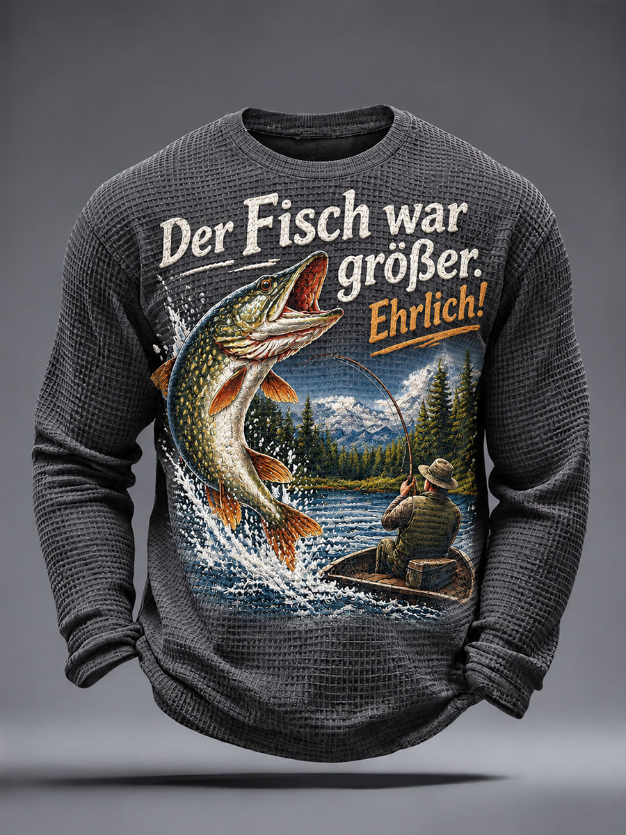 Men's Funny Fishing Slogan Print Waffle T-Shirt