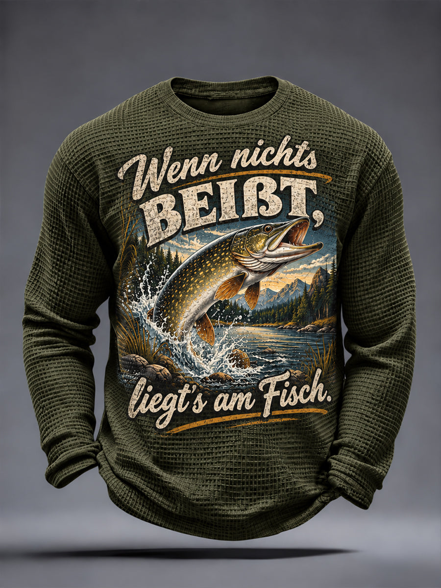 Men's Funny Fishing Slogan Print Waffle T-Shirt