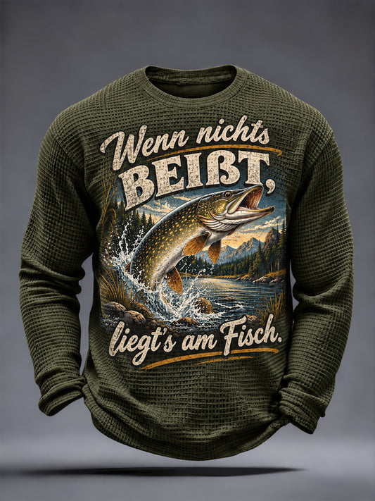 Men's Funny Fishing Slogan Print Waffle T-Shirt