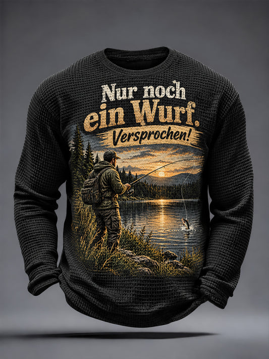 Men's Funny Fishing Slogan Print Waffle T-Shirt