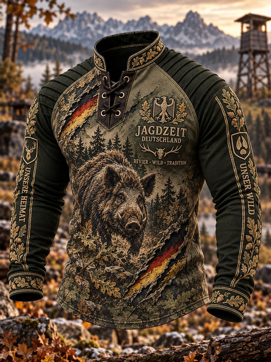 Men’s Hunting Season Graphic-Print Raglan-Sleeve Long-Sleeve Top