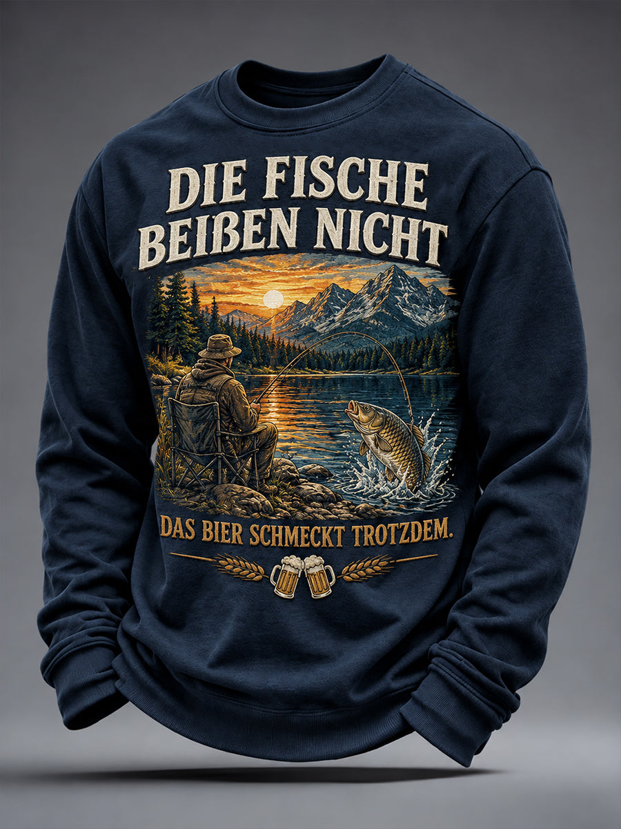 Men's Funny Fishing Print CrewNeck Sweatshirt