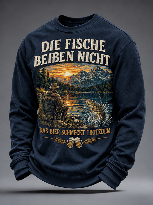 Men's Funny Fishing Print CrewNeck Sweatshirt