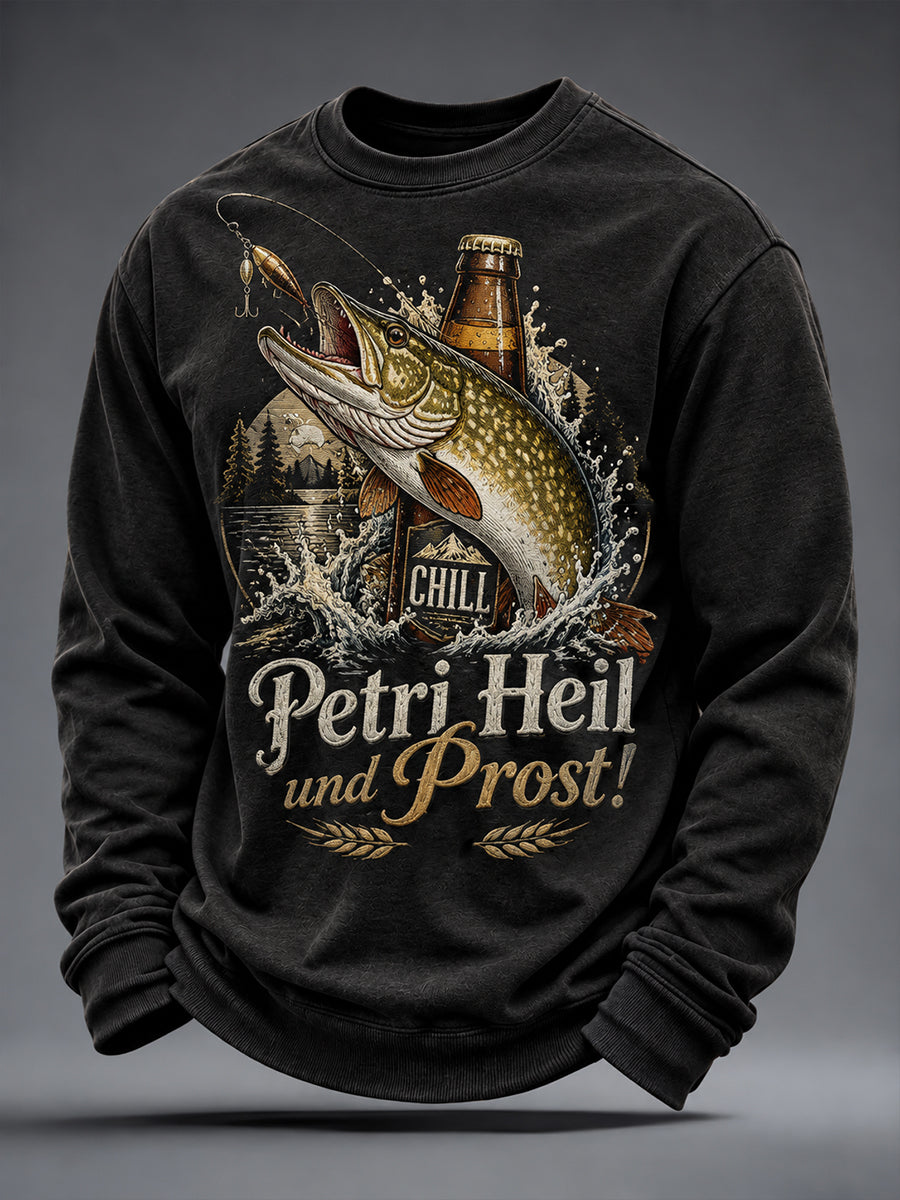 Men's Funny Fishing Print CrewNeck Sweatshirt