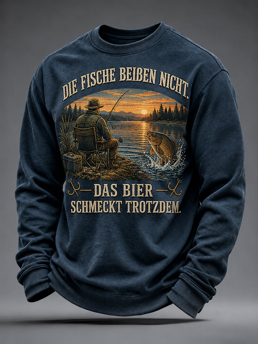 Men's Funny Fishing Print CrewNeck Sweatshirt