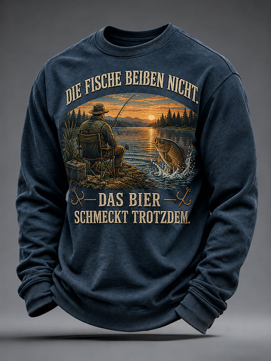 Men's Funny Fishing Print CrewNeck Sweatshirt