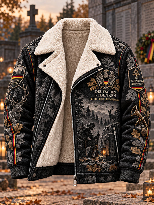 Men’S Fleece-Lined Jacket With Veteran-Themed Graphic Prints