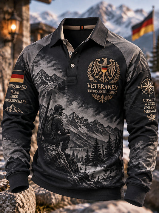Men’S Veteran Memorial-Themed Long-Sleeve Raglan-Sleeve Polo Shirt